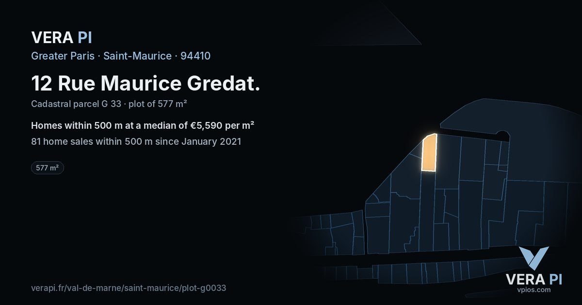 12 Rue Maurice Gredat, Saint-Maurice at night – the plot lit, the parcels around coloured by the prices near them