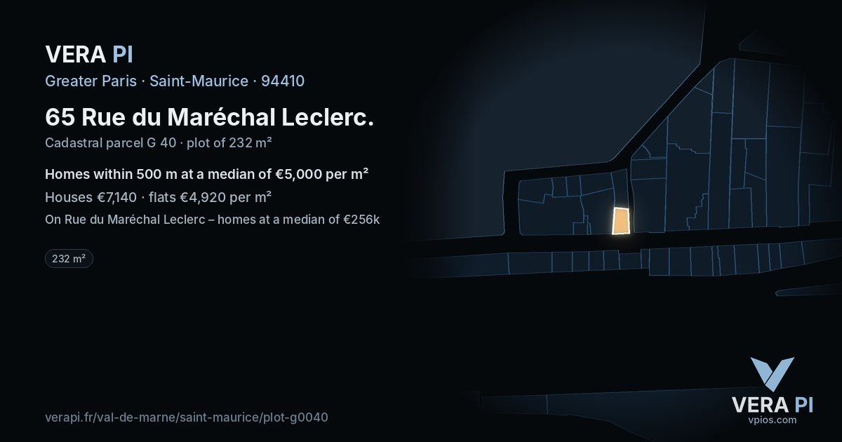 65 Rue du Maréchal Leclerc, Saint-Maurice at night – the plot lit, the parcels around coloured by the prices near them