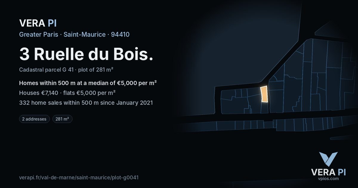 3 Ruelle du Bois, Saint-Maurice at night – the plot lit, the parcels around coloured by the prices near them