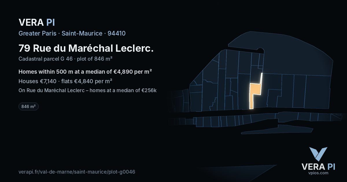 79 Rue du Maréchal Leclerc, Saint-Maurice at night – the plot lit, the parcels around coloured by the prices near them