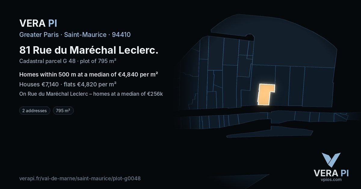 81 Rue du Maréchal Leclerc, Saint-Maurice at night – the plot lit, the parcels around coloured by the prices near them
