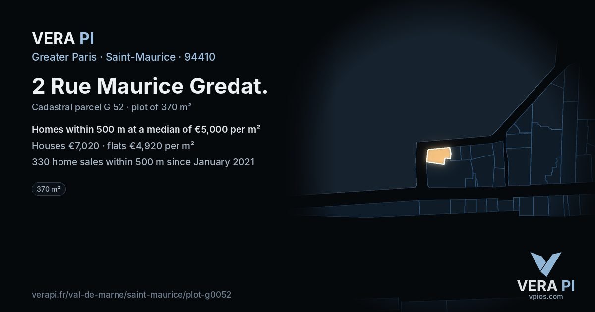 2 Rue Maurice Gredat, Saint-Maurice at night – the plot lit, the parcels around coloured by the prices near them