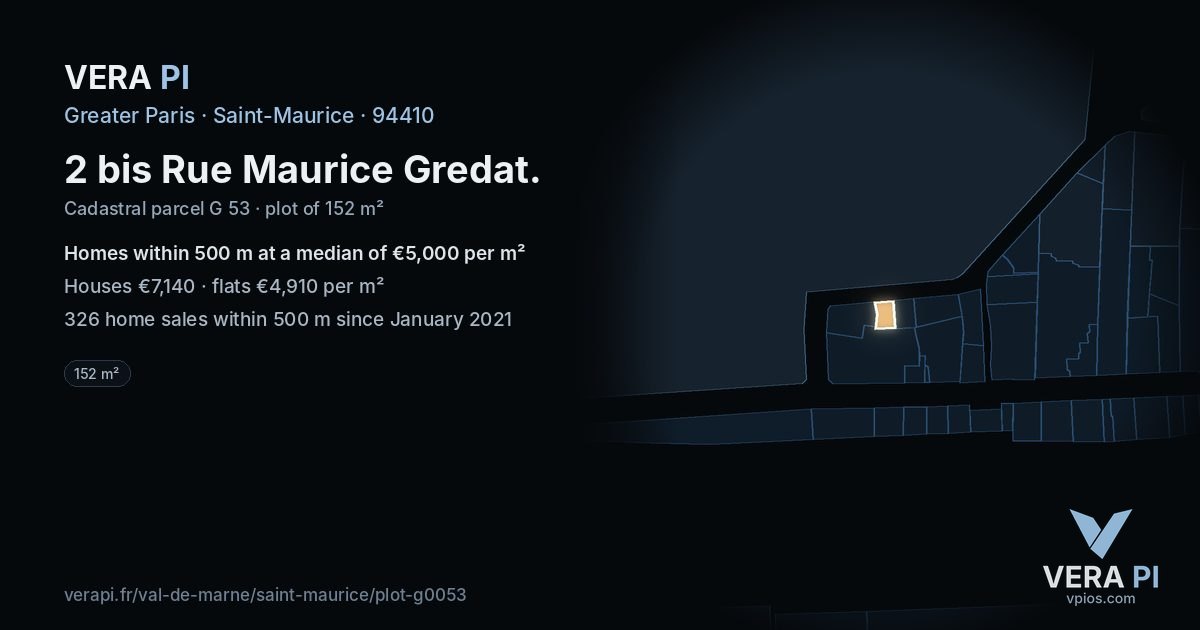 2 bis Rue Maurice Gredat, Saint-Maurice at night – the plot lit, the parcels around coloured by the prices near them