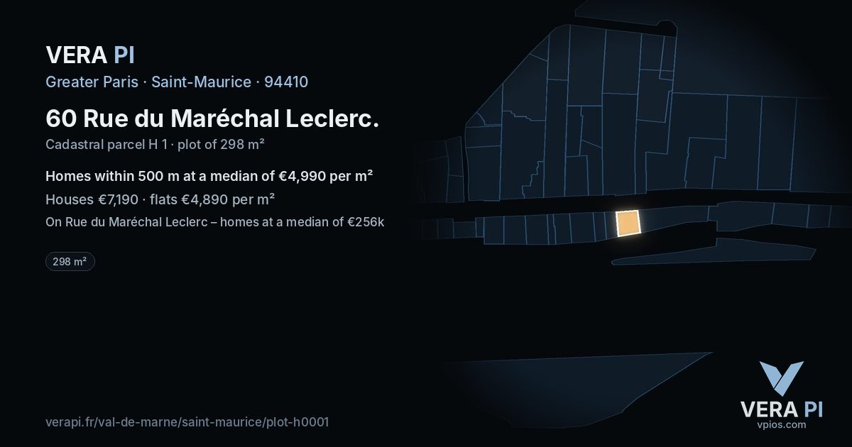 60 Rue du Maréchal Leclerc, Saint-Maurice at night – the plot lit, the parcels around coloured by the prices near them
