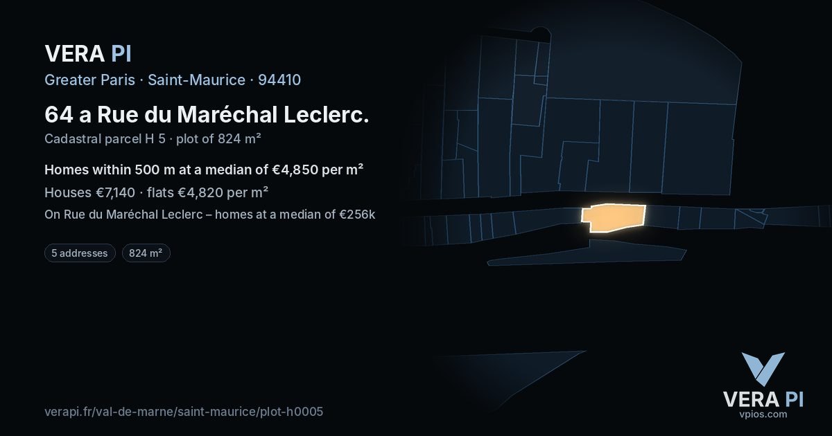 64 a Rue du Maréchal Leclerc, Saint-Maurice at night – the plot lit, the parcels around coloured by the prices near them