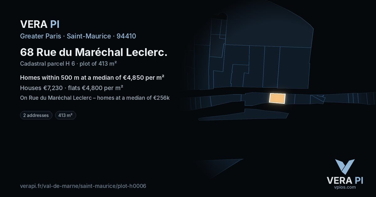 68 Rue du Maréchal Leclerc, Saint-Maurice at night – the plot lit, the parcels around coloured by the prices near them