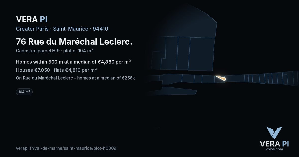 76 Rue du Maréchal Leclerc, Saint-Maurice at night – the plot lit, the parcels around coloured by the prices near them