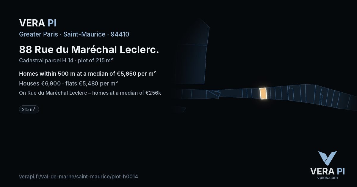 88 Rue du Maréchal Leclerc, Saint-Maurice at night – the plot lit, the parcels around coloured by the prices near them