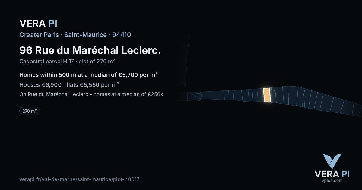 96 Rue du Maréchal Leclerc, Saint-Maurice at night – the plot lit, the parcels around coloured by the prices near them