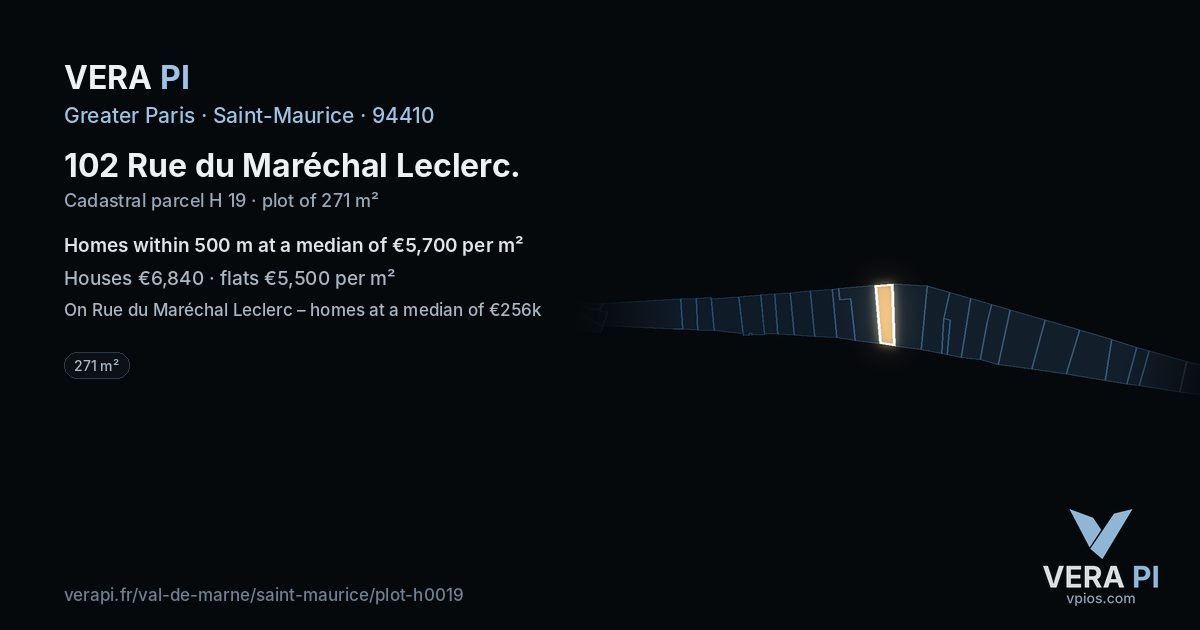 102 Rue du Maréchal Leclerc, Saint-Maurice at night – the plot lit, the parcels around coloured by the prices near them