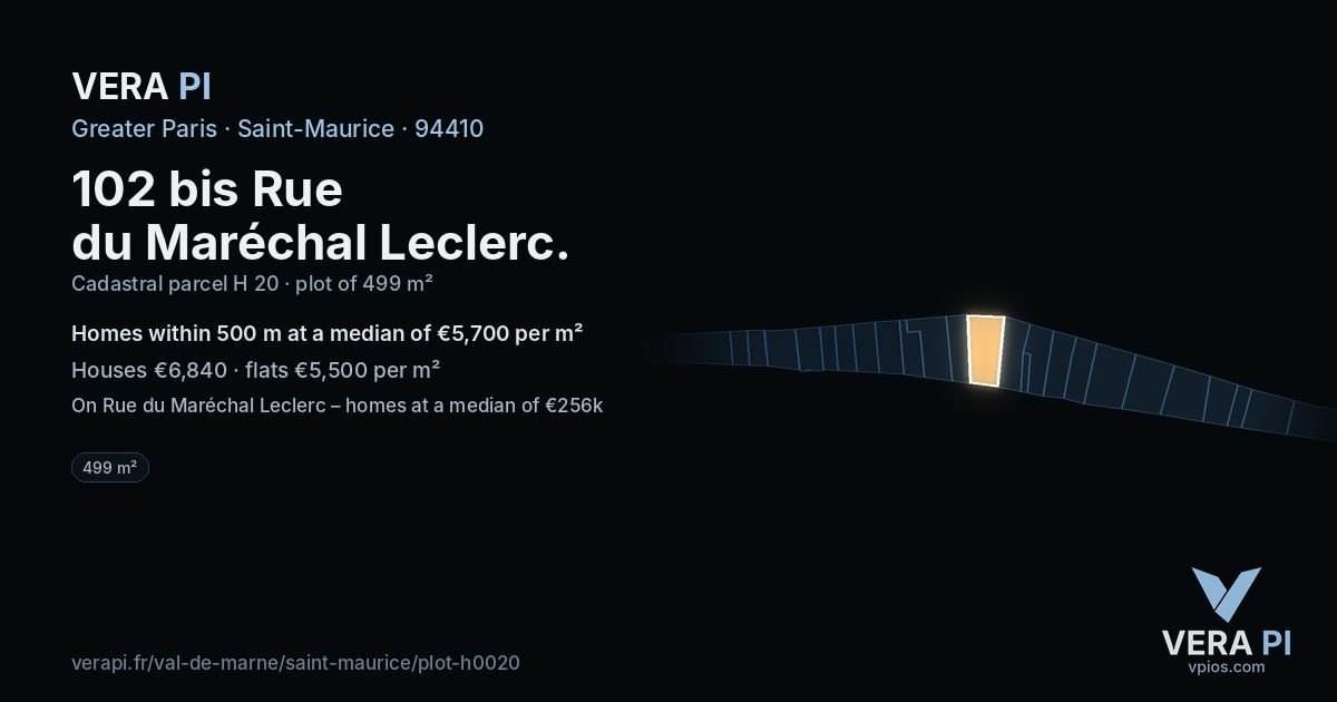 102 bis Rue du Maréchal Leclerc, Saint-Maurice at night – the plot lit, the parcels around coloured by the prices near them