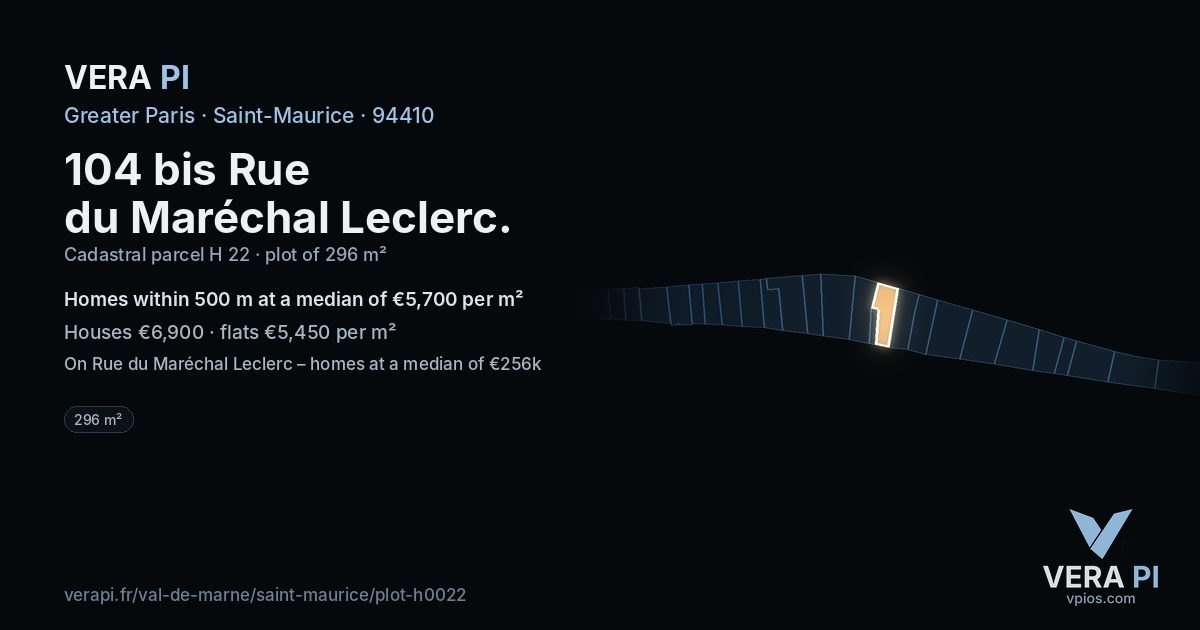 104 bis Rue du Maréchal Leclerc, Saint-Maurice at night – the plot lit, the parcels around coloured by the prices near them