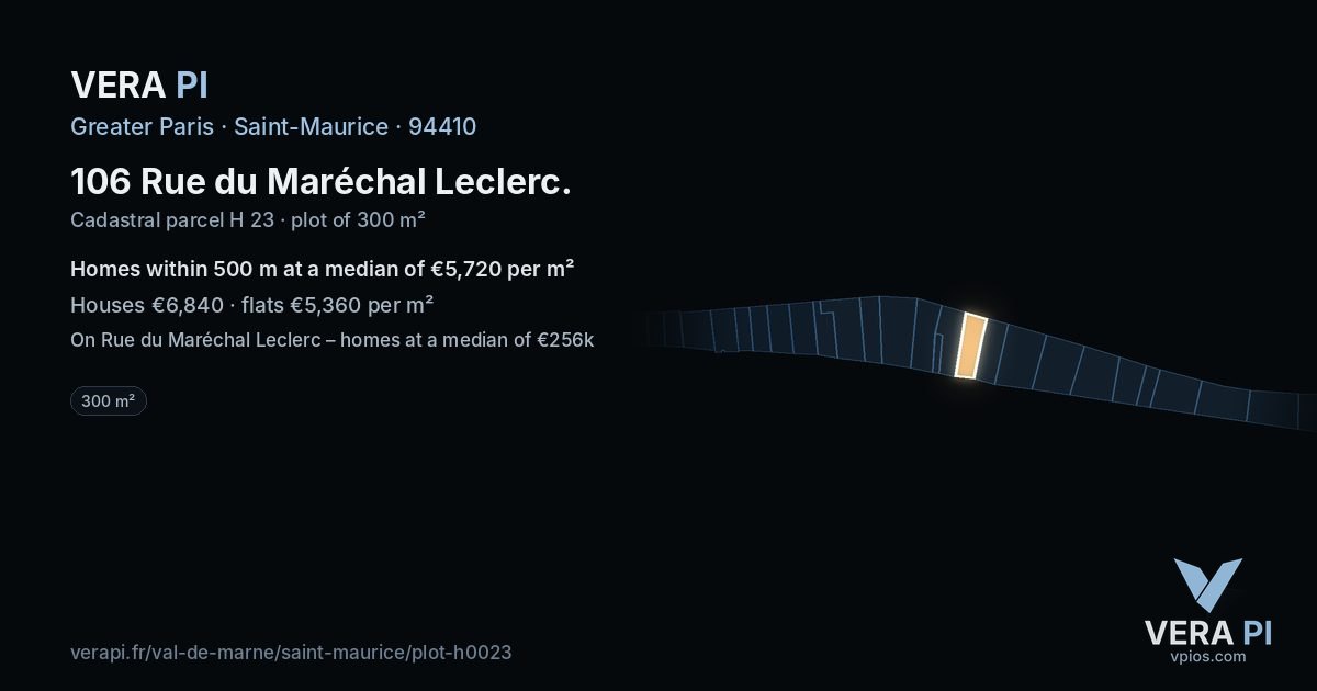 106 Rue du Maréchal Leclerc, Saint-Maurice at night – the plot lit, the parcels around coloured by the prices near them