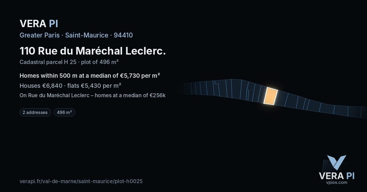 110 Rue du Maréchal Leclerc, Saint-Maurice at night – the plot lit, the parcels around coloured by the prices near them