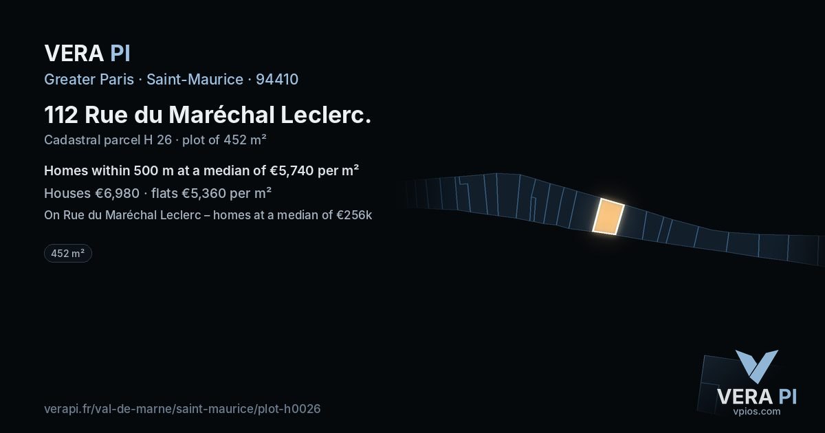 112 Rue du Maréchal Leclerc, Saint-Maurice at night – the plot lit, the parcels around coloured by the prices near them