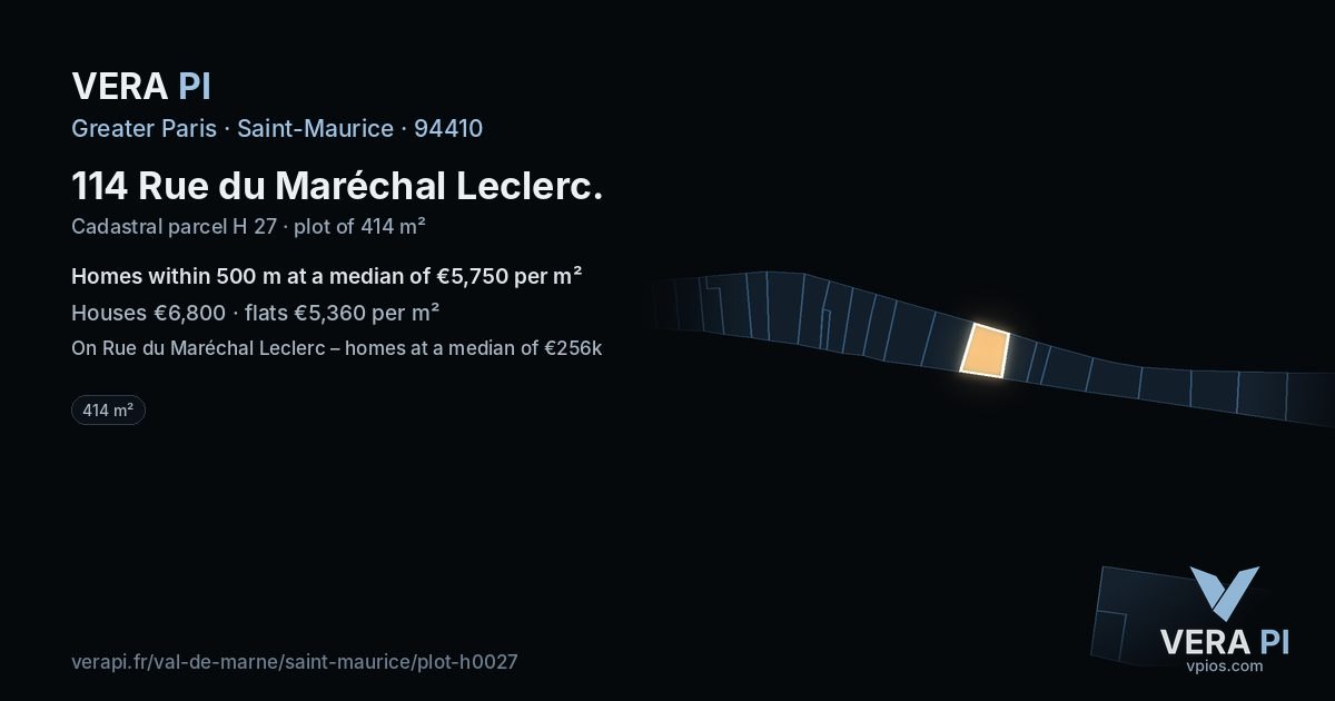 114 Rue du Maréchal Leclerc, Saint-Maurice at night – the plot lit, the parcels around coloured by the prices near them