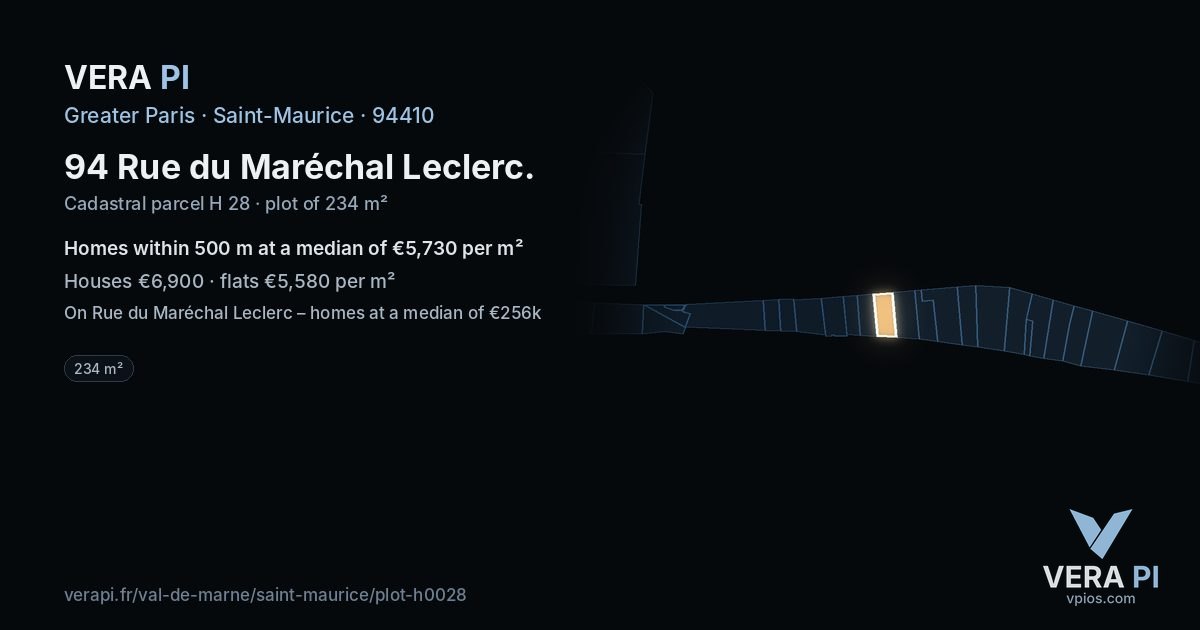 94 Rue du Maréchal Leclerc, Saint-Maurice at night – the plot lit, the parcels around coloured by the prices near them