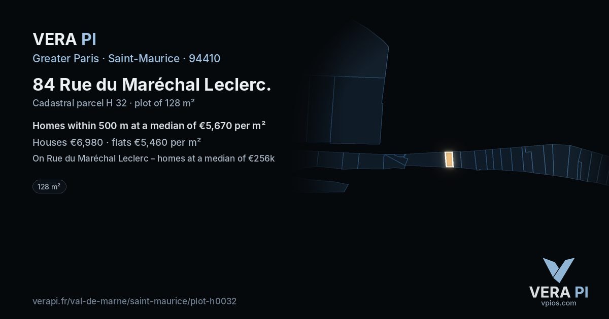 84 Rue du Maréchal Leclerc, Saint-Maurice at night – the plot lit, the parcels around coloured by the prices near them
