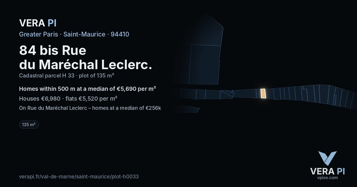 84 bis Rue du Maréchal Leclerc, Saint-Maurice at night – the plot lit, the parcels around coloured by the prices near them