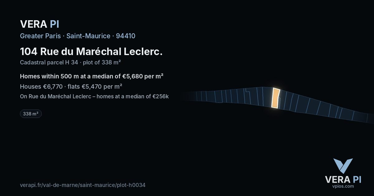 104 Rue du Maréchal Leclerc, Saint-Maurice at night – the plot lit, the parcels around coloured by the prices near them