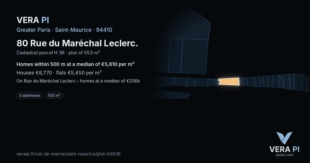 80 Rue du Maréchal Leclerc, Saint-Maurice at night – the plot lit, the parcels around coloured by the prices near them
