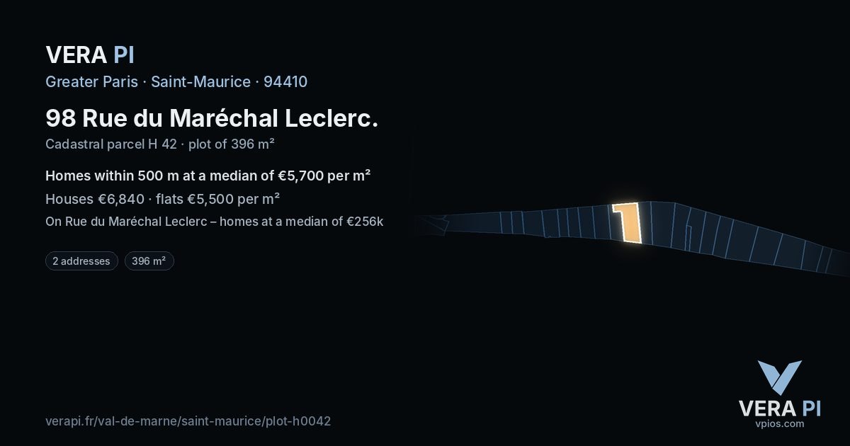 98 Rue du Maréchal Leclerc, Saint-Maurice at night – the plot lit, the parcels around coloured by the prices near them
