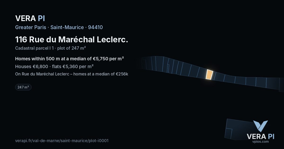 116 Rue du Maréchal Leclerc, Saint-Maurice at night – the plot lit, the parcels around coloured by the prices near them