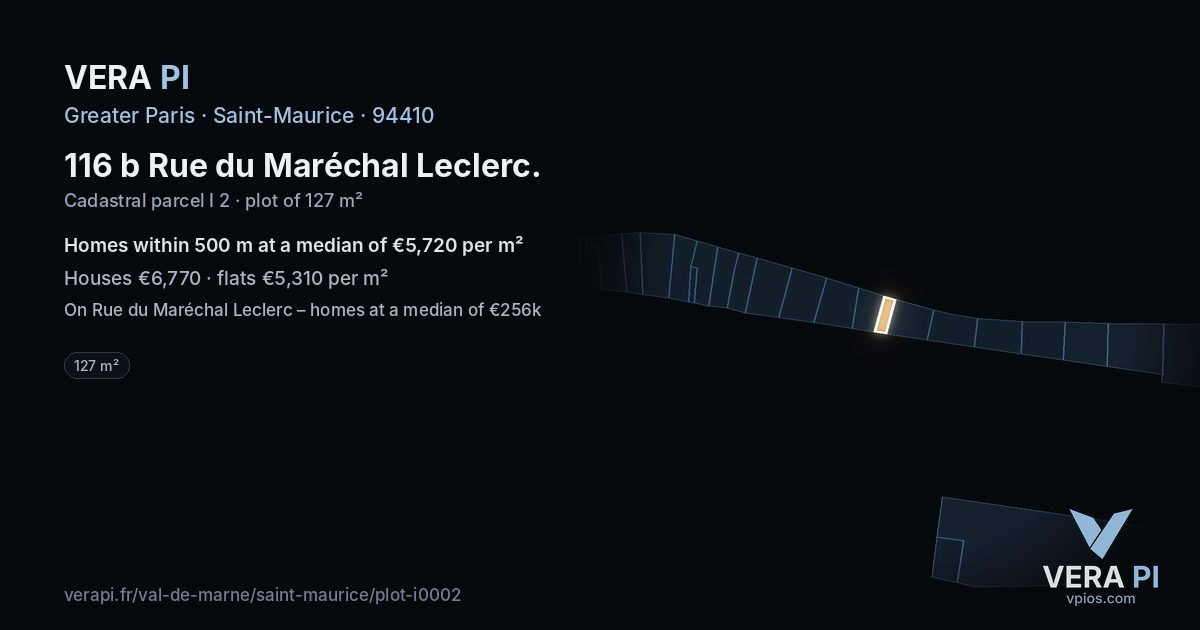 116 b Rue du Maréchal Leclerc, Saint-Maurice at night – the plot lit, the parcels around coloured by the prices near them