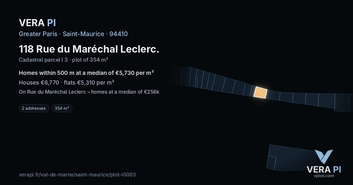 118 Rue du Maréchal Leclerc, Saint-Maurice at night – the plot lit, the parcels around coloured by the prices near them
