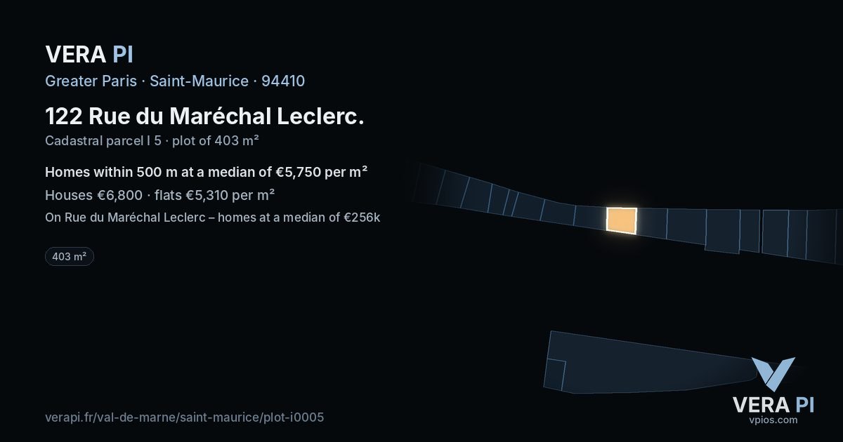 122 Rue du Maréchal Leclerc, Saint-Maurice at night – the plot lit, the parcels around coloured by the prices near them