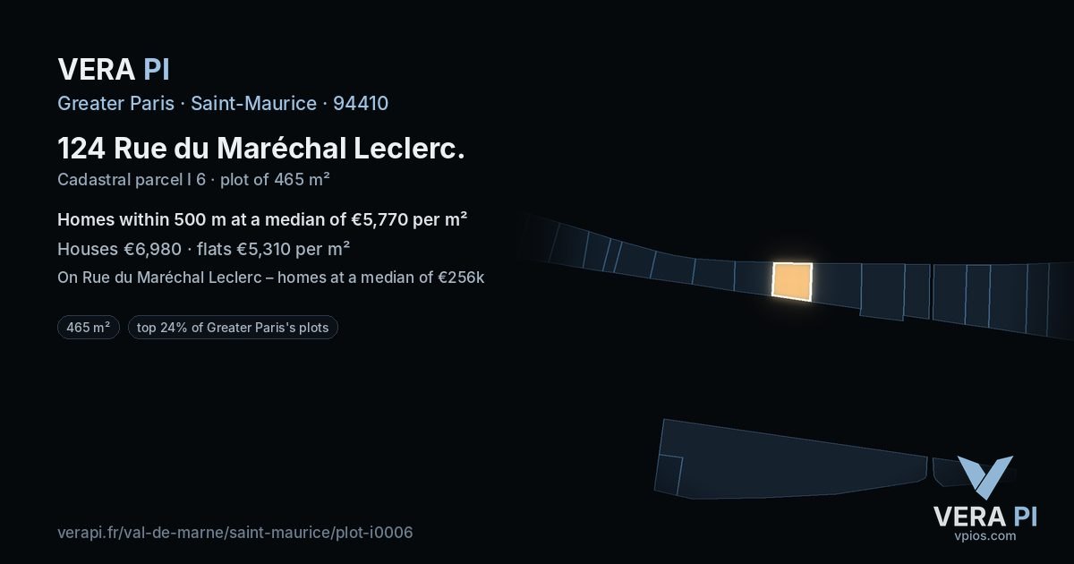 124 Rue du Maréchal Leclerc, Saint-Maurice at night – the plot lit, the parcels around coloured by the prices near them
