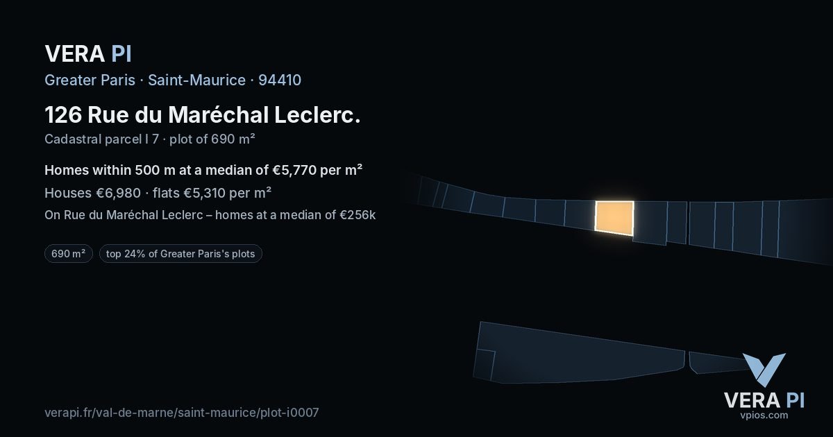 126 Rue du Maréchal Leclerc, Saint-Maurice at night – the plot lit, the parcels around coloured by the prices near them