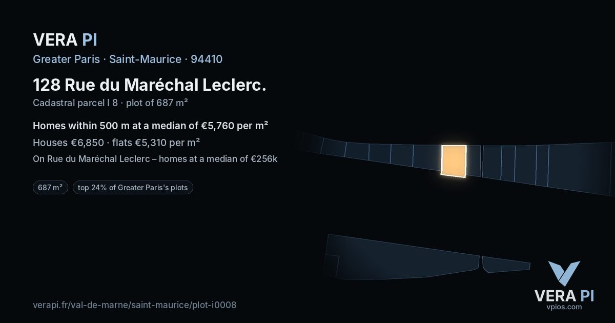 128 Rue du Maréchal Leclerc, Saint-Maurice at night – the plot lit, the parcels around coloured by the prices near them