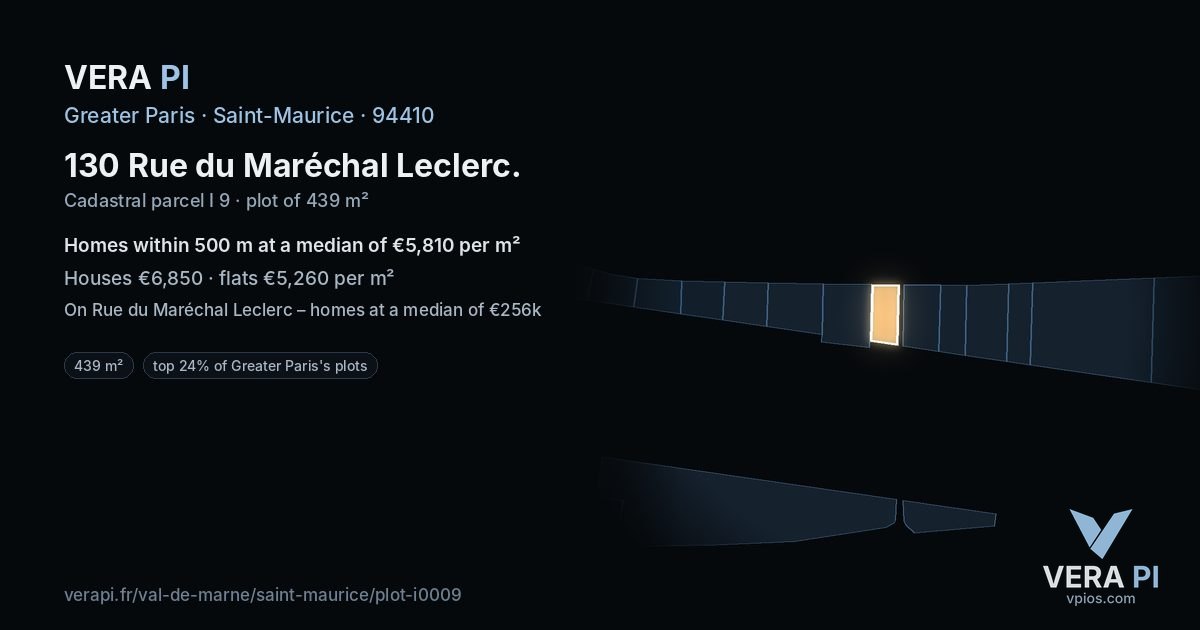 130 Rue du Maréchal Leclerc, Saint-Maurice at night – the plot lit, the parcels around coloured by the prices near them