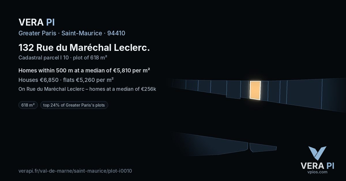 132 Rue du Maréchal Leclerc, Saint-Maurice at night – the plot lit, the parcels around coloured by the prices near them