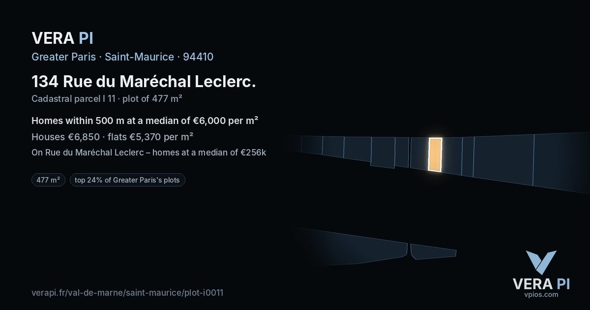 134 Rue du Maréchal Leclerc, Saint-Maurice at night – the plot lit, the parcels around coloured by the prices near them