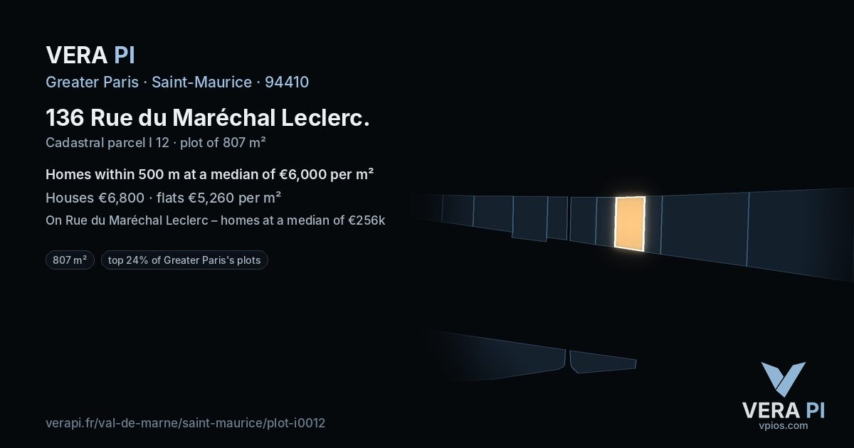 136 Rue du Maréchal Leclerc, Saint-Maurice at night – the plot lit, the parcels around coloured by the prices near them