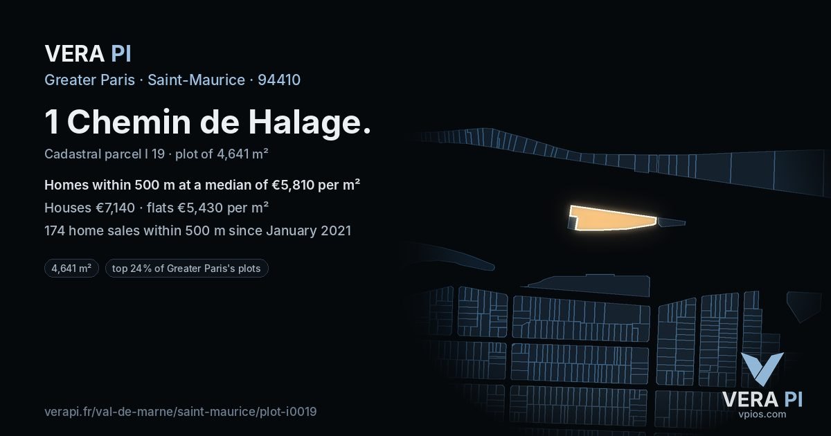 1 Chemin de Halage, Saint-Maurice at night – the plot lit, the parcels around coloured by the prices near them