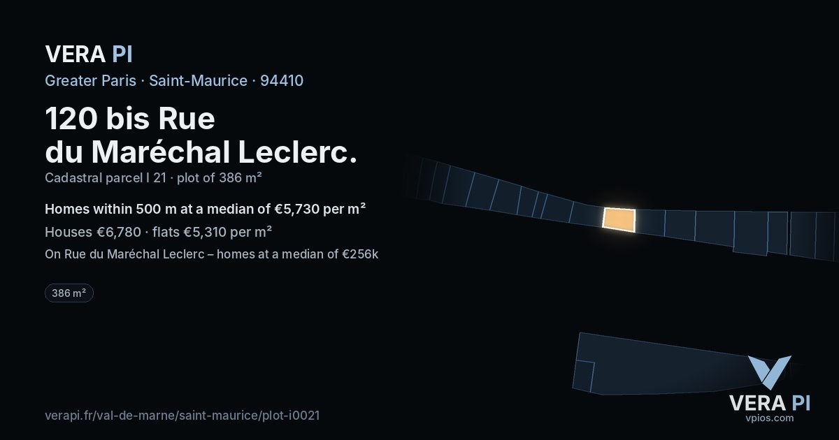 120 bis Rue du Maréchal Leclerc, Saint-Maurice at night – the plot lit, the parcels around coloured by the prices near them