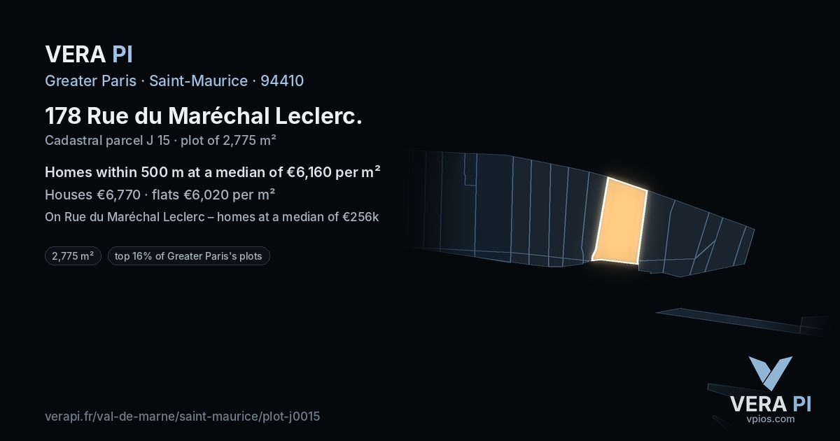 178 Rue du Maréchal Leclerc, Saint-Maurice at night – the plot lit, the parcels around coloured by the prices near them