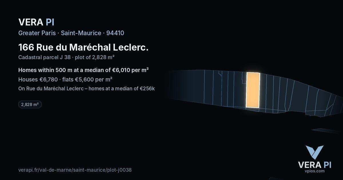 166 Rue du Maréchal Leclerc, Saint-Maurice at night – the plot lit, the parcels around coloured by the prices near them