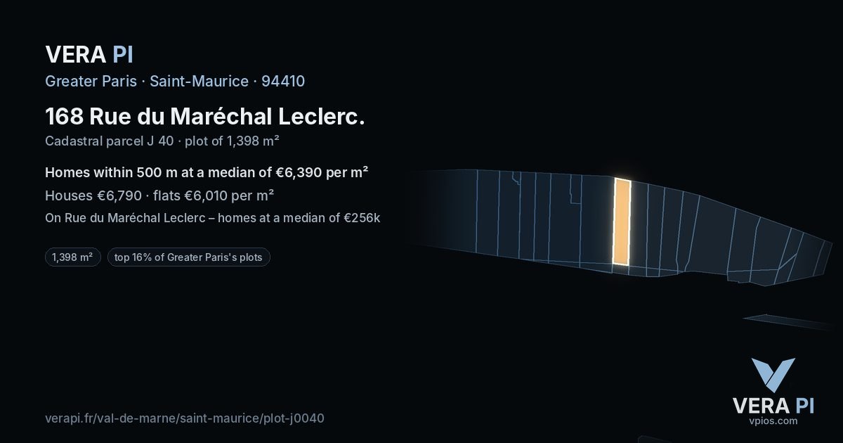 168 Rue du Maréchal Leclerc, Saint-Maurice at night – the plot lit, the parcels around coloured by the prices near them