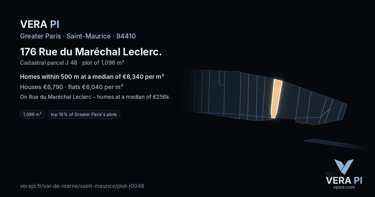 176 Rue du Maréchal Leclerc, Saint-Maurice at night – the plot lit, the parcels around coloured by the prices near them