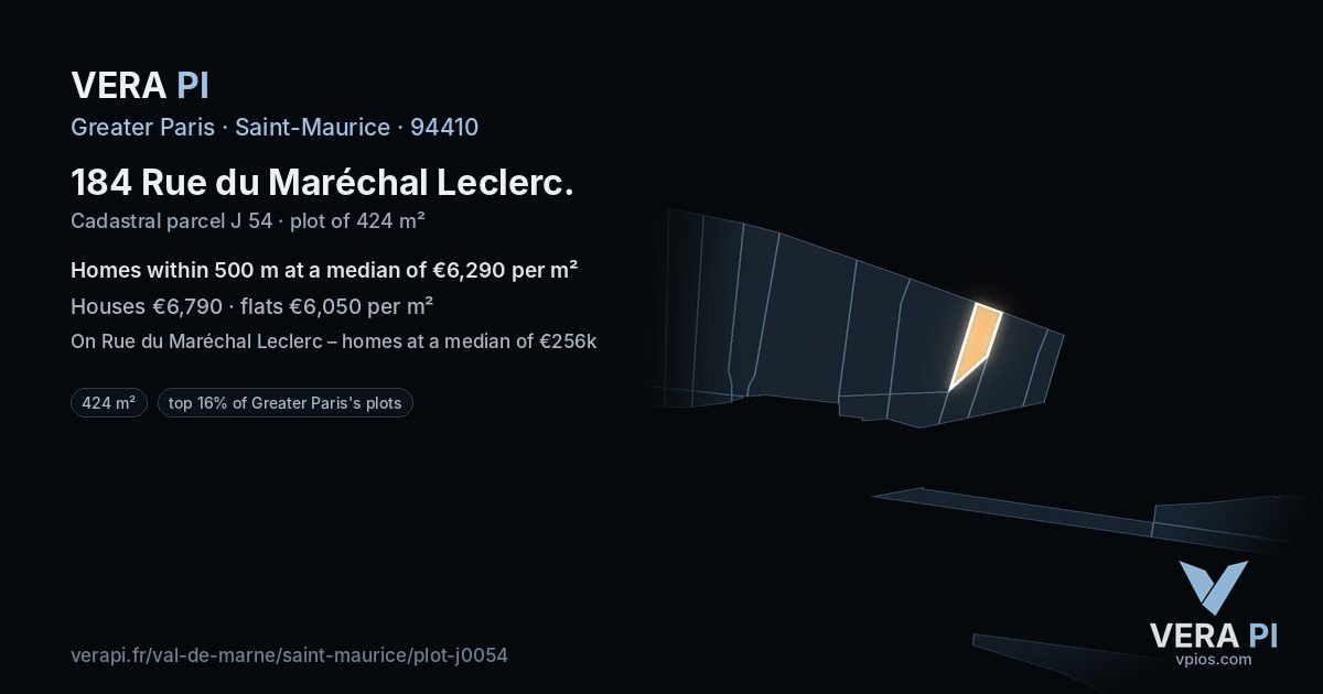 184 Rue du Maréchal Leclerc, Saint-Maurice at night – the plot lit, the parcels around coloured by the prices near them