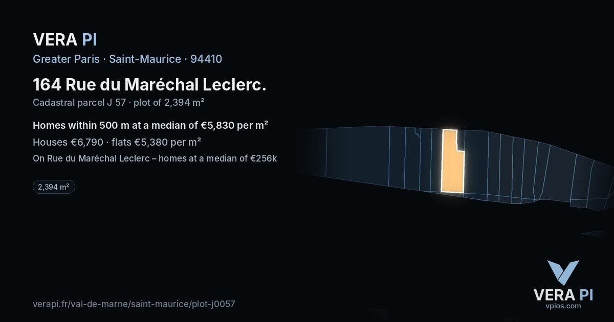164 Rue du Maréchal Leclerc, Saint-Maurice at night – the plot lit, the parcels around coloured by the prices near them