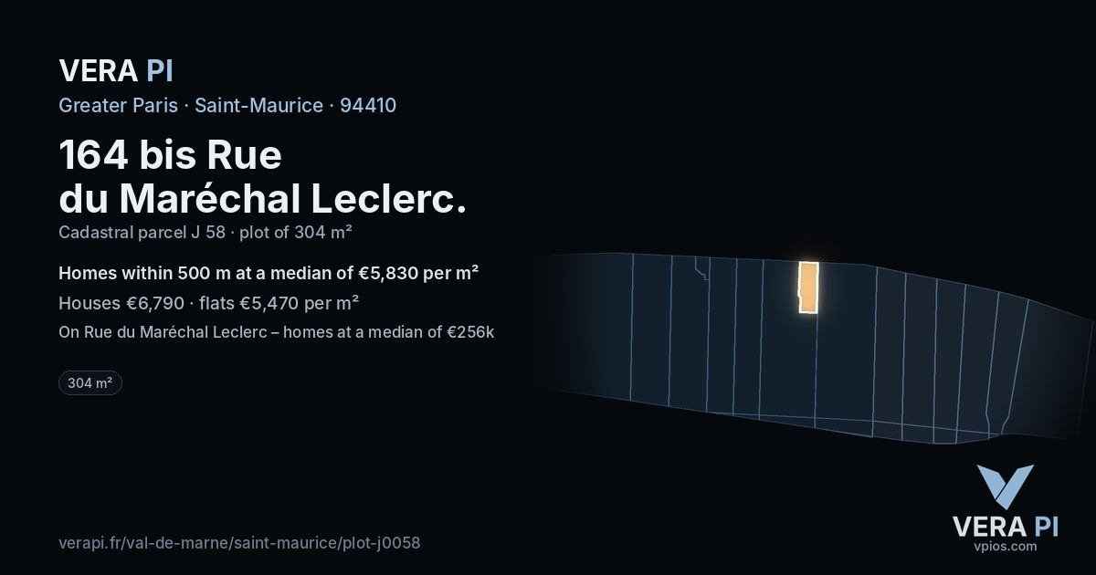 164 bis Rue du Maréchal Leclerc, Saint-Maurice at night – the plot lit, the parcels around coloured by the prices near them
