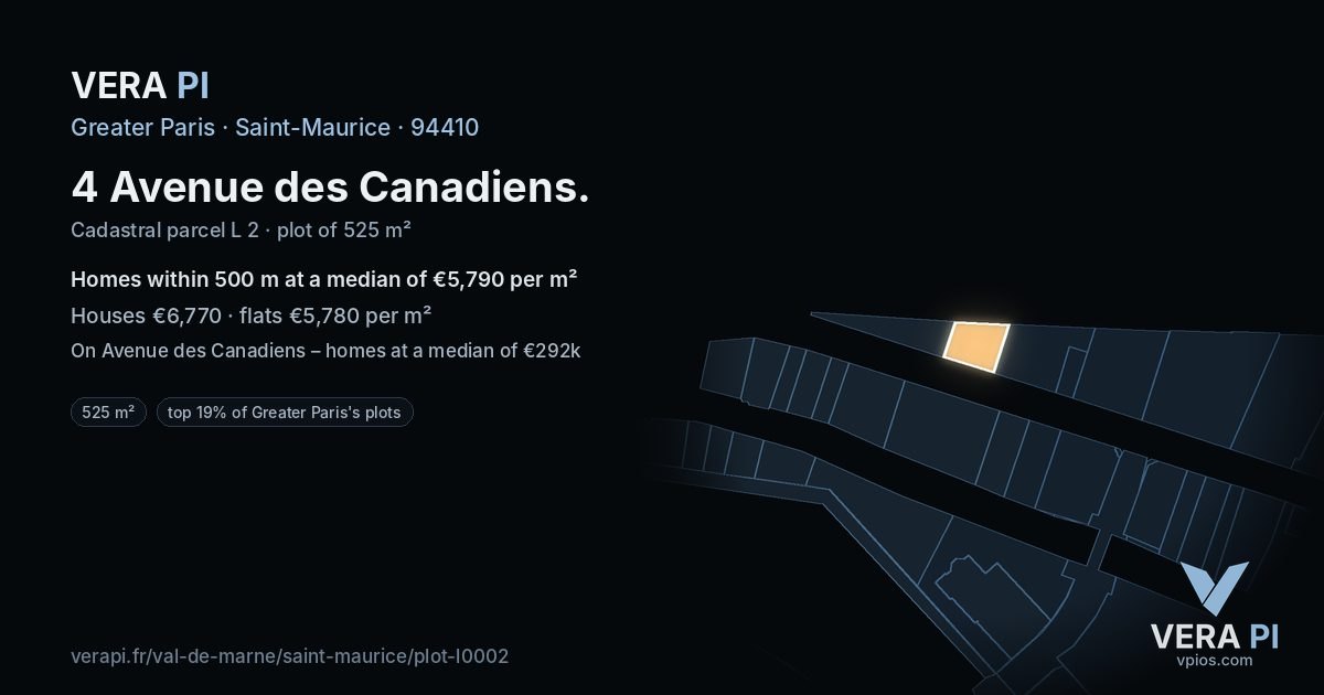 4 Avenue des Canadiens, Saint-Maurice at night – the plot lit, the parcels around coloured by the prices near them