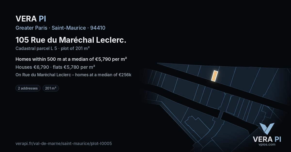 105 Rue du Maréchal Leclerc, Saint-Maurice at night – the plot lit, the parcels around coloured by the prices near them