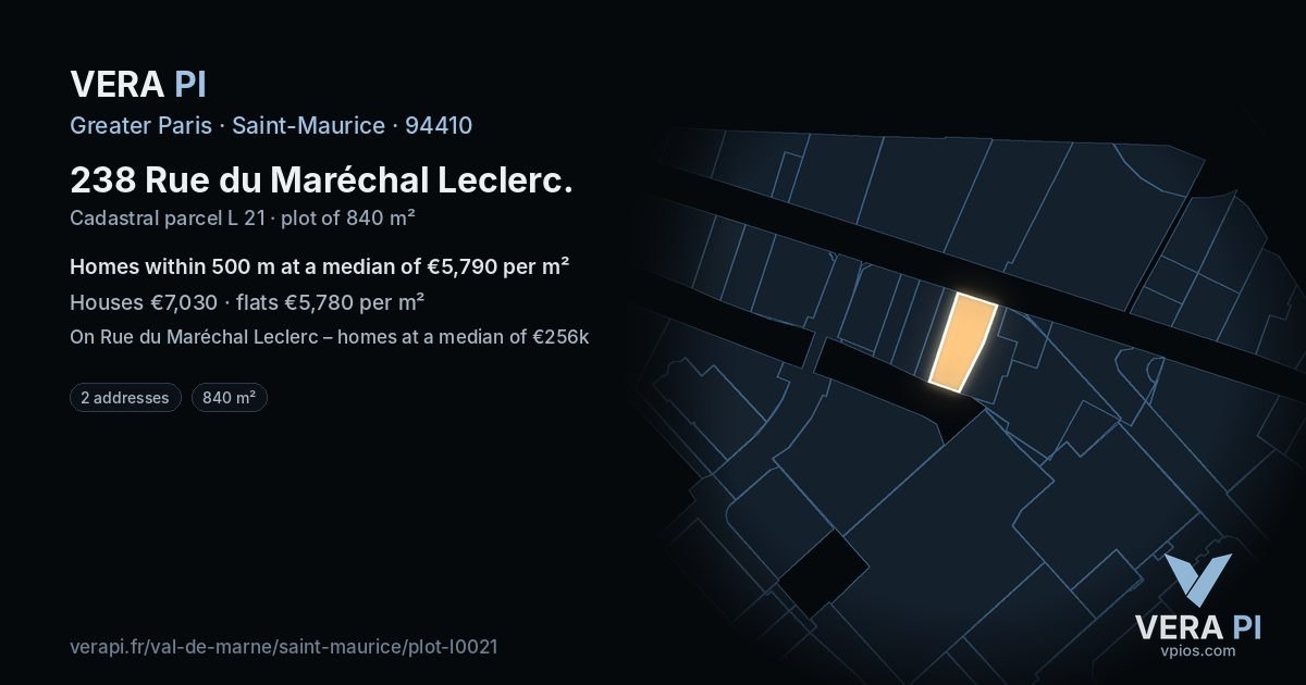 238 Rue du Maréchal Leclerc, Saint-Maurice at night – the plot lit, the parcels around coloured by the prices near them