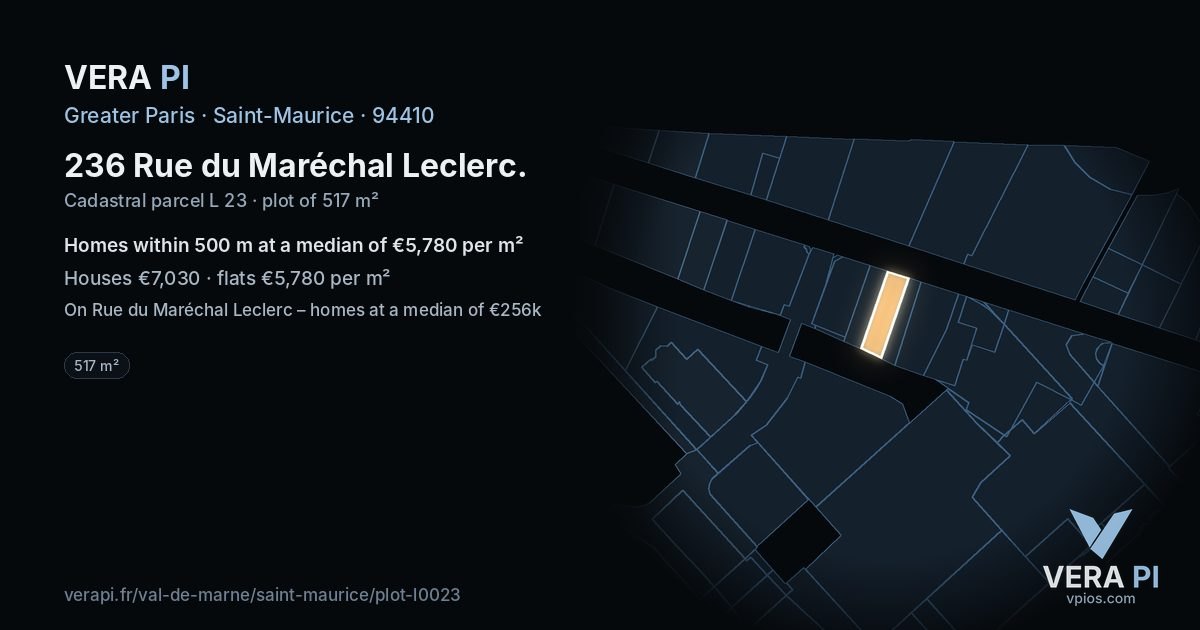 236 Rue du Maréchal Leclerc, Saint-Maurice at night – the plot lit, the parcels around coloured by the prices near them